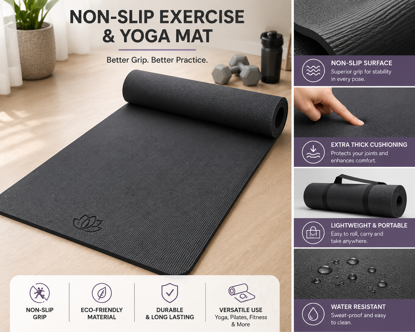 Non-Slip Exercise and Yoga Mat