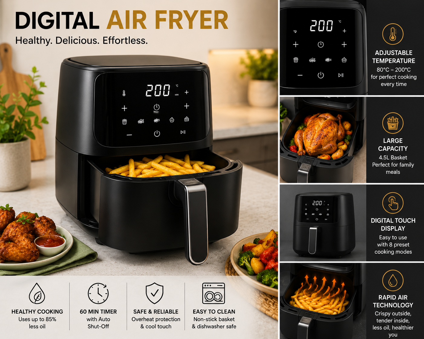 Digital Air Fryer with Adjustable Temperature Control